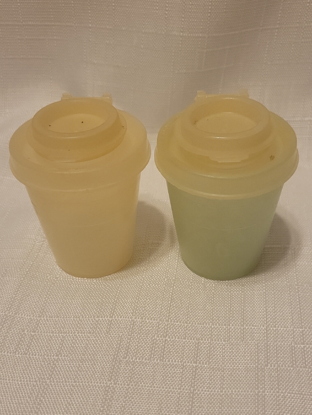 Tupperware Set of Two Pastel Yellow and Pastel Green Storage Cups